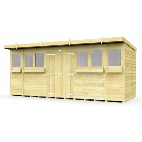16 x 5 Feet Pent Summer Shed - Wood - L147 x W474 x H201 cm