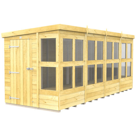 16 x 6 Feet Pent Potting Shed - Wood - L178 x W474 x H201 cm