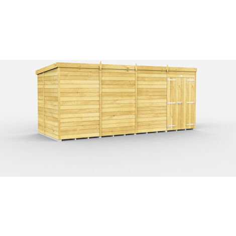 16 x 6 Feet Pent Shed - Double Door Without Windows - Wood - L178 x W474 x H201 cm