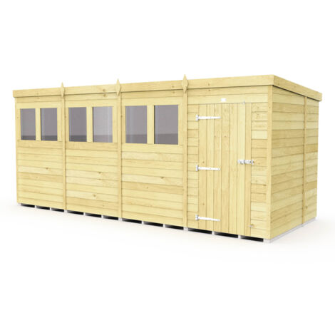 16 x 6 Feet Pent Shed - Single Door With Windows - Wood - L178 x W474 x H201 cm