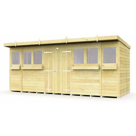 16 x 6 Feet Pent Summer Shed - Wood - L178 x W474 x H201 cm