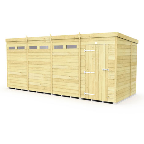 16 x 7 Feet Pent Security Shed - Single Door - Wood - L214 x W474 x H201 cm