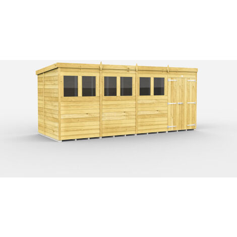 16 x 7 Feet Pent Shed - Double Door With Windows - Wood - L214 x W474 x H201 cm