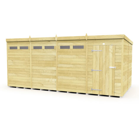 16 x 8 Feet Pent Security Shed - Single Door - Wood - L231 x W474 x H201 cm