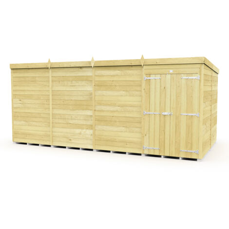 16 x 8 Feet Pent Shed - Double Door Without Windows - Wood - L231 x W474 x H201 cm