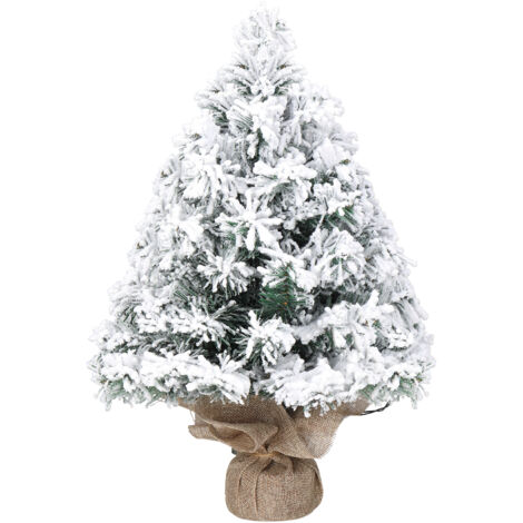 16 Zoll schneebedeckter, beleuchteter künstlicher Mini-Weihnachtsbaum, kleiner Weihnachtsbaum für den Tisch mit Ornamenten und 30 warmen Lichtern, batteriebetrieben und mit Stoffbeutel als Unterlage f