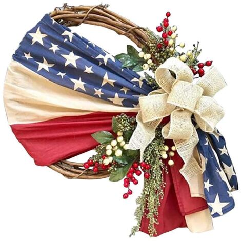 16-Zoll-Türkranz für den Unabhängigkeitstag, den Veteranentag und den 4. Juli – Amerikanische patriotische Dekoration mit Blumen und Efeu