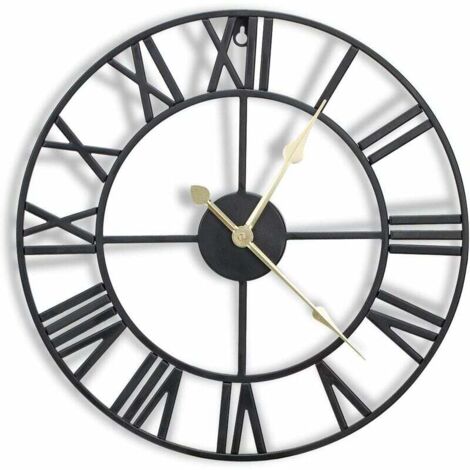 16-Zoll-Wanduhr aus Metall mit römischen 3D-Ziffern, geräuschlosem Uhrwerk und batteriebetrieben, atemberaubende Wanddekoration für Küche, Wohnzimmer und Bauernhaus, Schwarz