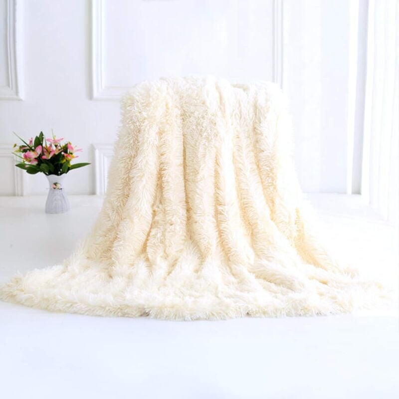 160 200cm Super Doux Chaleureux Peluche Throw Blanket Double Face Fleece Blanket(Blanc)