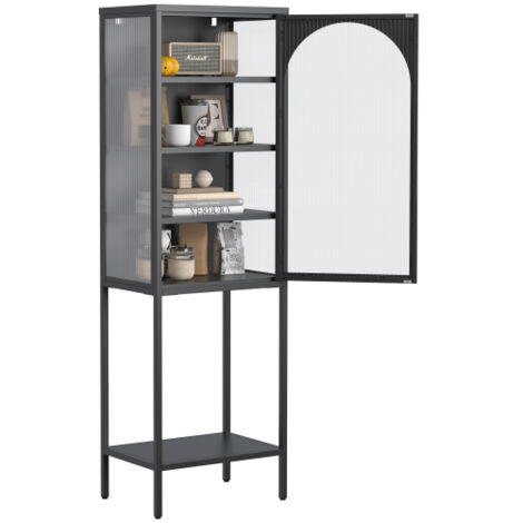 160 cm × 50 cm × 35 cm, meuble de rangement en métal et verre — étagère cubique à 5 niveaux, équipée de 3 étagères réglables, idéale pour la cuisine, la salle à manger, le salon, la salle de bains ou 