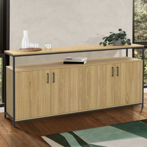 160 cm DETROIT Credenza a 4 ante in legno e nero, design industriale