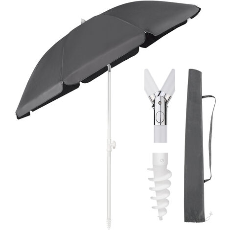 160 cm Sonnenschirm Stabil Strandschirm mit Bodenhülse & Schutzhülle für Balkon Garten & Terrasse Neigungswinkel und Höhe verstellbar, Rund Sonnenschutz UPF 50+, Grau