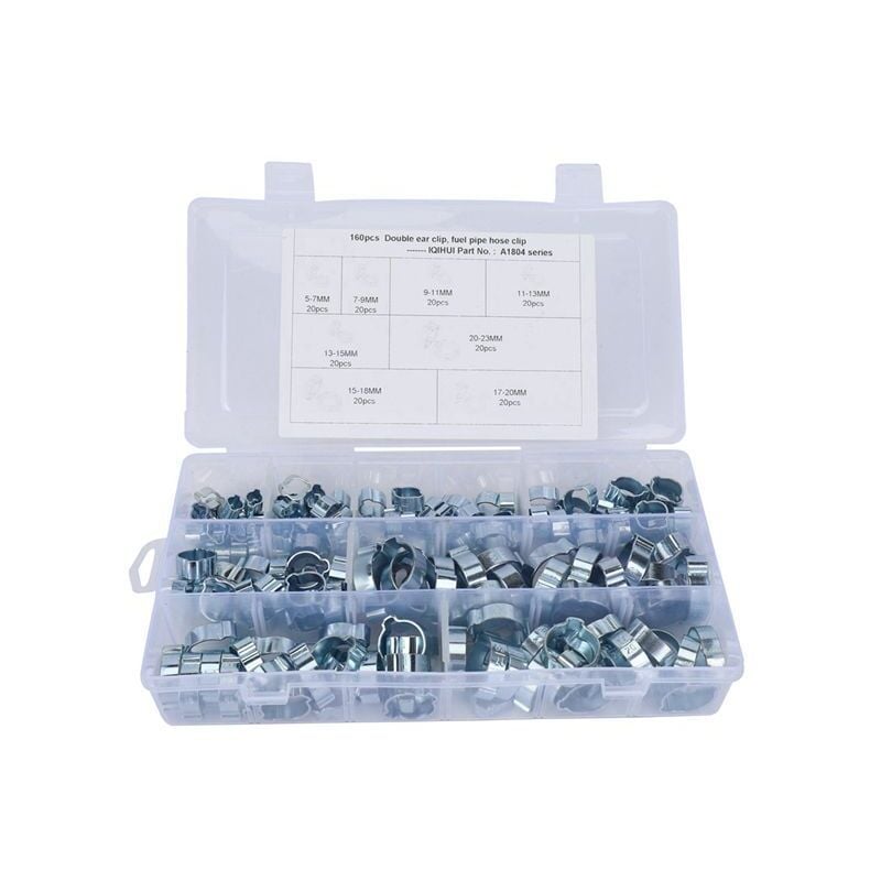 160 pièces 5-23mm Double Oreille O Clips pinces de tuyau, Réglable Double Oreille Colliers De Tuyauterie, Pinces de Fixation de Tuyau