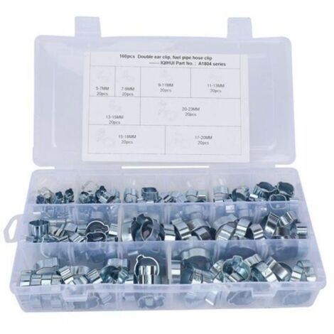 160 pièces 5-23mm Double Oreille O Clips pinces de tuyau, Réglable Double Oreille Colliers De Tuyauterie, Pinces de Fixation de Tuyau