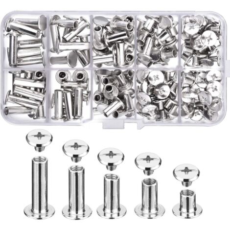 160 Stück/80 Satz vernickelte Hauptschraubennieten, 5 Größen, runde Metall-Kreuzschlitzschraube, Chicago-Knopfschraube