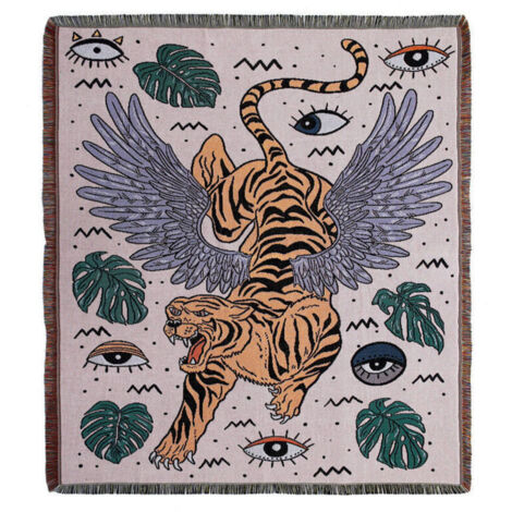 160 x 130 cm, couverture tricotée à motif tigre, décorée de franges, style bohème, simple, douce et confortable, protège du froid, pour canapé, fauteuil, repos et sieste
