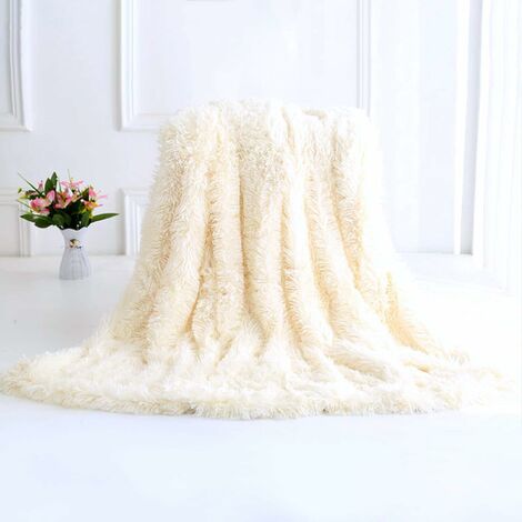 160 x 200 cm Couverture en peluche super douce et chaude en polaire double face (blanc)