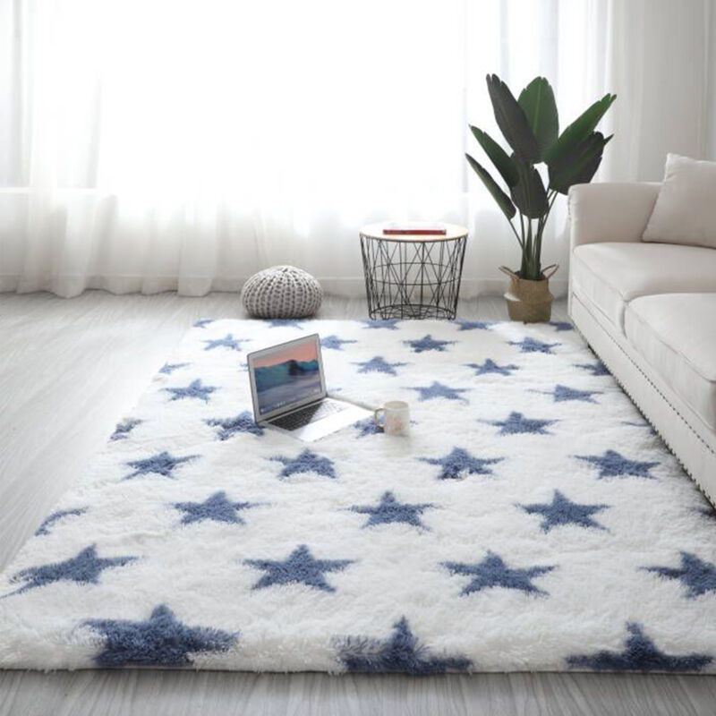 Freosen - 160 x 200cm Tapis pour Salon Chambre à Poils Longs Tapis Chambre d'enfant Grande Taille Doux Moelleux Blanc avec Motif Etoile