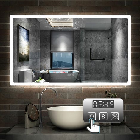 160 x 80 cm LED+Beschlagfrei+3 Lichtfarben Dimmbar+Uhr+Bluetooth+Helligkeit Memory Funktion