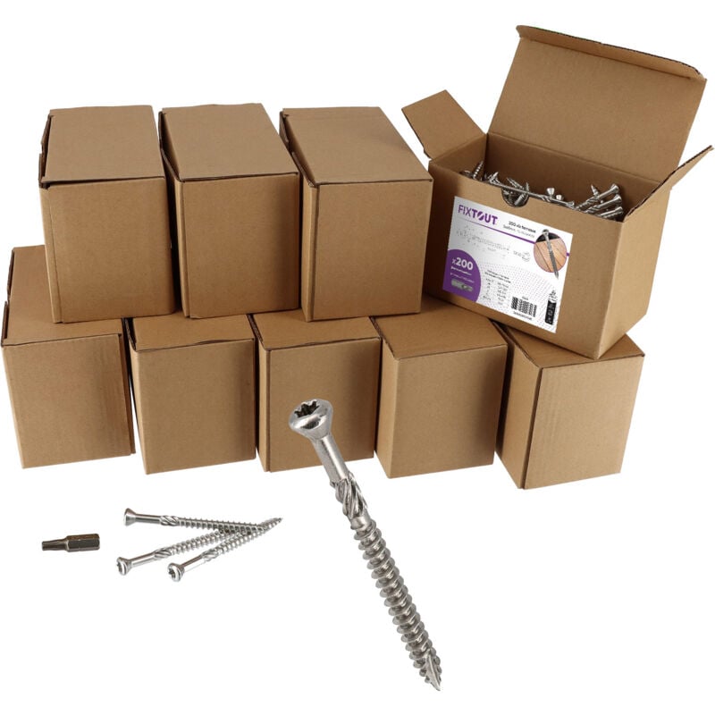 Lot de 1600 Vis terrasse en Inox A2 à tête fraisée réduite - Empreinte TX25 - Diamètre 5 mm - 8 embouts offerts - Longueur 60 mm