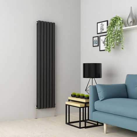 WARMEHAUS 1600 x 355mm Anthracite Double Oval Tube Vertical Radiator