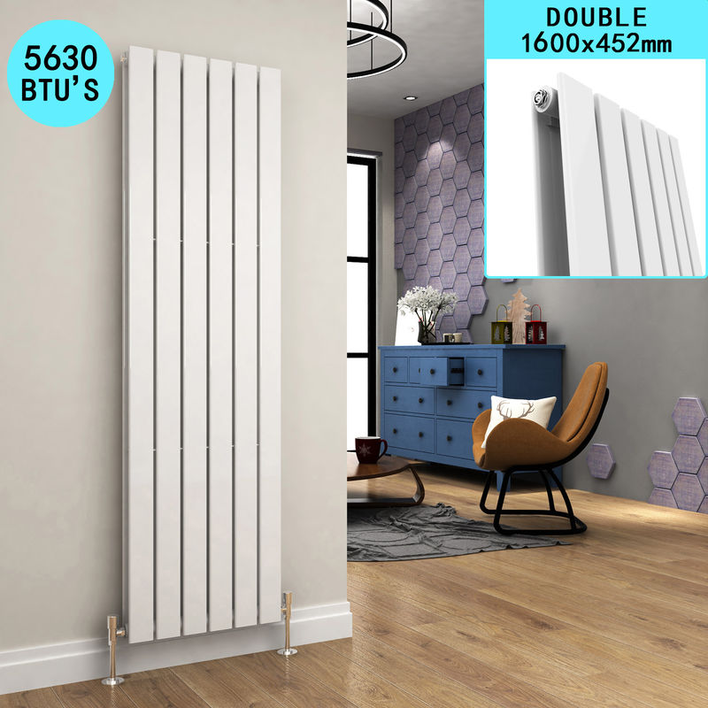 ELEGANT 1600 x 452 mm Designer Vertical Column Radiator White Double Flat Panel Central Heating Radiator