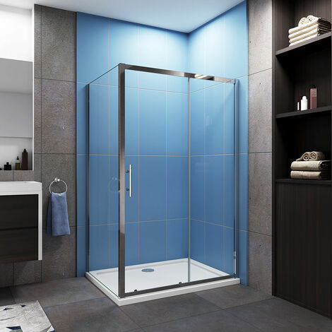 BIUBIUBATH 1000 x 700 mm Sliding Shower Enclosure 5mm Safety Glass Reversible Bathroom Cubicle Screen Door with Side Panel