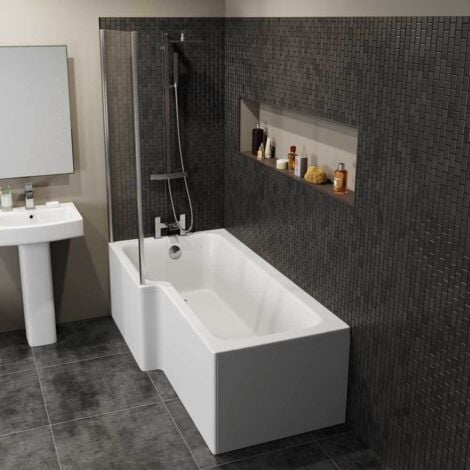 1600mm L Shaped LH Shower Bath Bathtub Front Panel Acrylic Bathroom White
