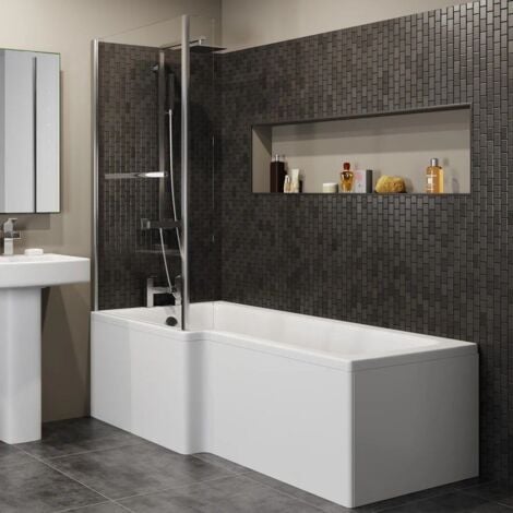main image of "1600mm L Shaped LH Shower Bath Bathtub Screen Front Side Panel Acrylic Bathroom"