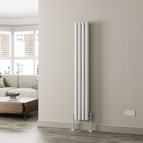 1600x240mm Designer Radiator Vertical White Oval Column Rads Double Panel