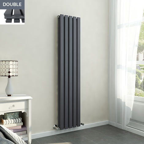 WARMEHAUS 1600x340mm Anthracite Double Rectangular Panel Vertical Radiator