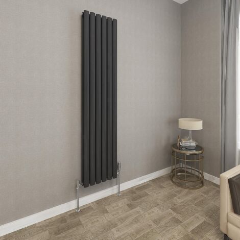 1600x354mm Black Double Oval Column Radiator Vertical Modern Central Heating Radiators