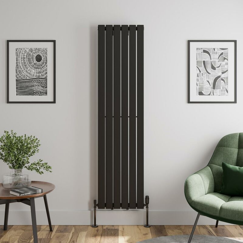 Black Flat Panel Designer Radiator Vertical Horizontal 1800 x 452 Single Panel