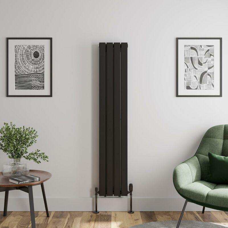 Black Flat Panel Designer Radiator Vertical Horizontal 1600 x 304 Double Panel