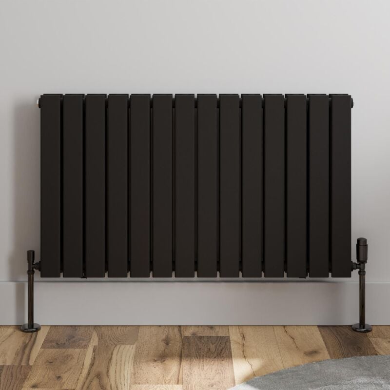 Duratherm - Black Flat Panel Designer Radiator Vertical Horizontal 600 x 1064mm Double Panel