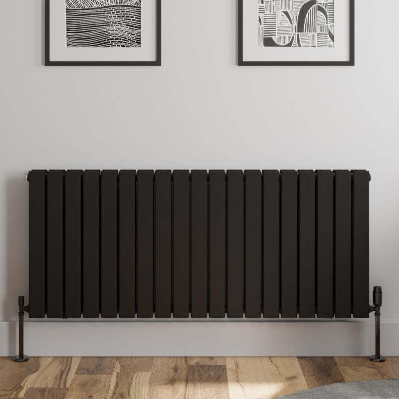 Duratherm - Black Flat Panel Designer Radiator Vertical Horizontal 600 x 1444mm Double Panel