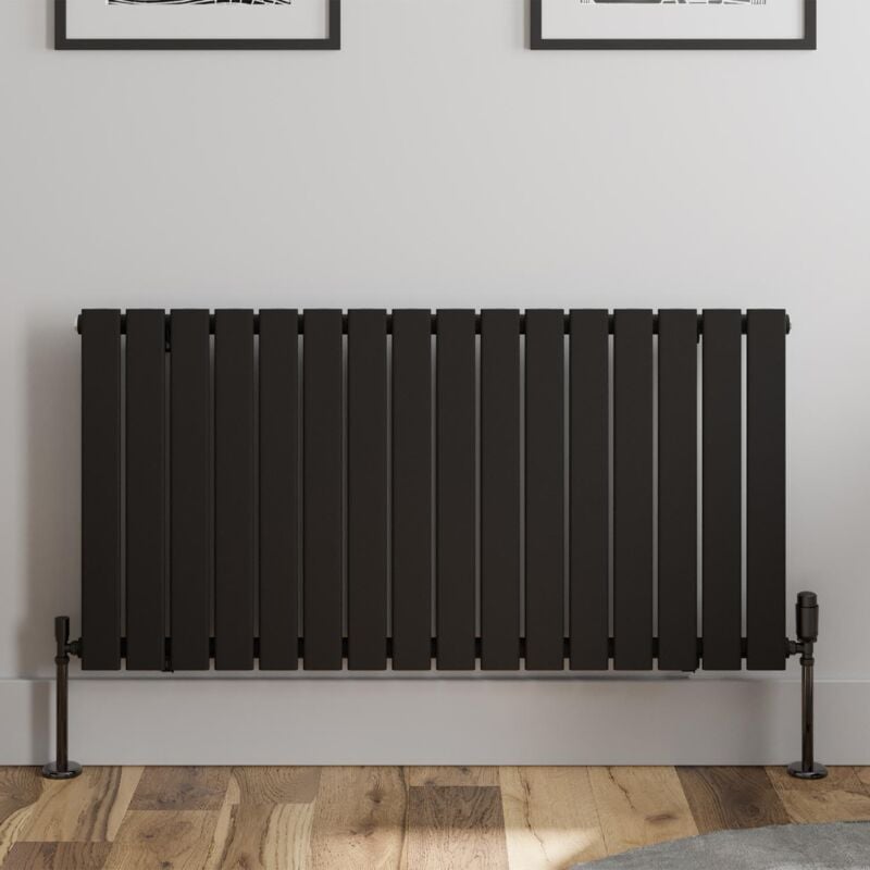 Black Flat Panel Designer Radiator Vertical Horizontal 600 x 1212mm Single Panel