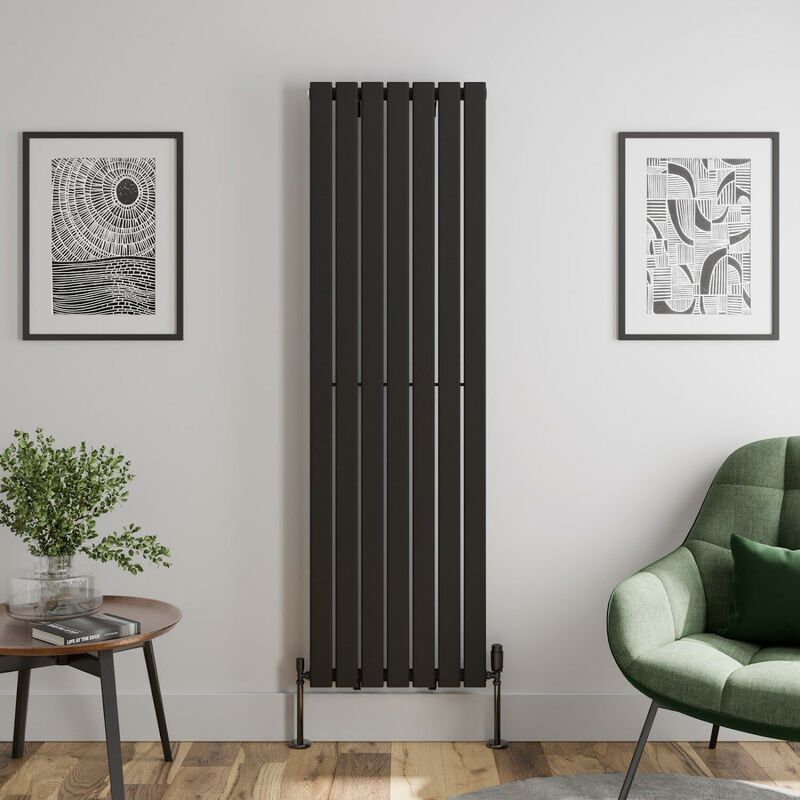 Black Flat Panel Designer Radiator Vertical Horizontal 1800 x 528 Single Panel