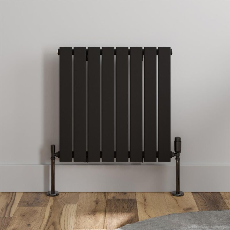 Black Flat Panel Designer Radiator Vertical Horizontal 600 x 604 Single Panel