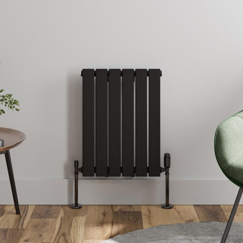 Black Flat Panel Designer Radiator Vertical Horizontal 600 x 456 Single Panel