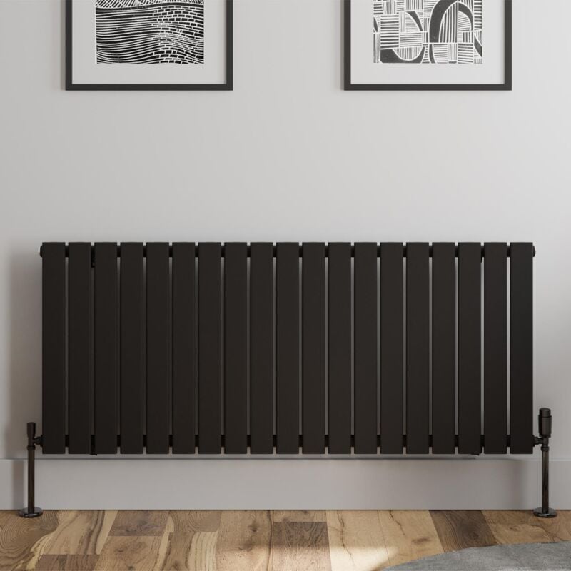 Black Flat Panel Designer Radiator Vertical Horizontal 600 x 1440 Single Panel