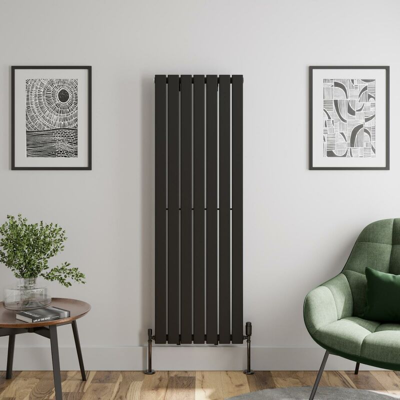 Black Flat Panel Designer Radiator Vertical Horizontal 1600 x 528 Single Panel