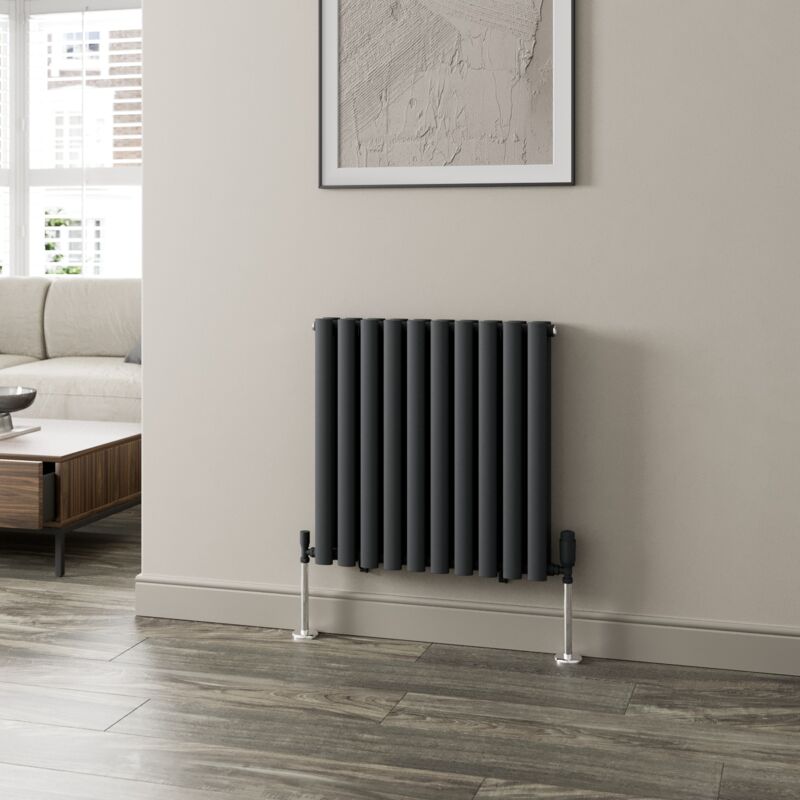 Anthracite Oval Column Designer Radiator Vertical Horizontal 600 x 600mm Double Panel