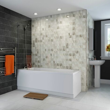 1600x700mm Bathroom Single Ended Curved Bath Shower Screen with Front & End Panel