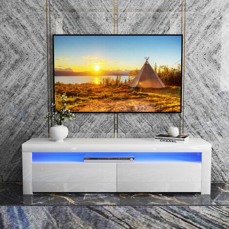 160CM LED TV Stand Cabinet Unit Modern TV Desk With Storage, White TV Units for Living Room Home Forniture High Gloss TV Cabinet for 65 Inch TV
