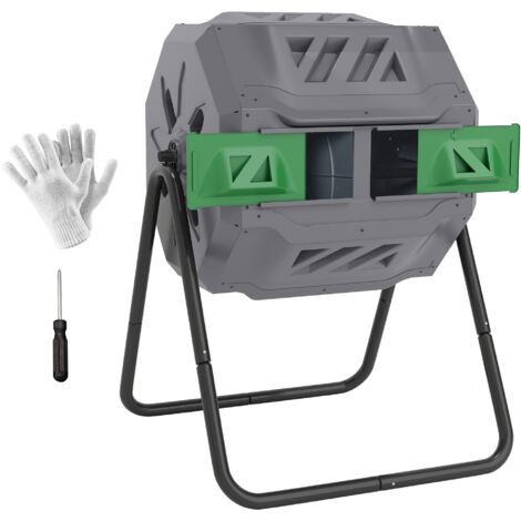 160L 360° Rotating Dual Chamber Composter - Grey