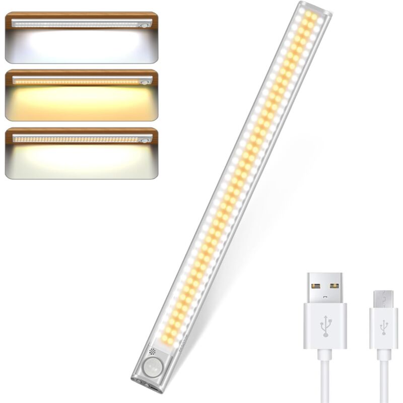 160LED Lampe Led Détecteur de Mouvement Interieur Sans Fil, Lampe Placard Nuit Rechargeable USB, Veilleuse Enfant Baladeuse de Secours pour Armoire