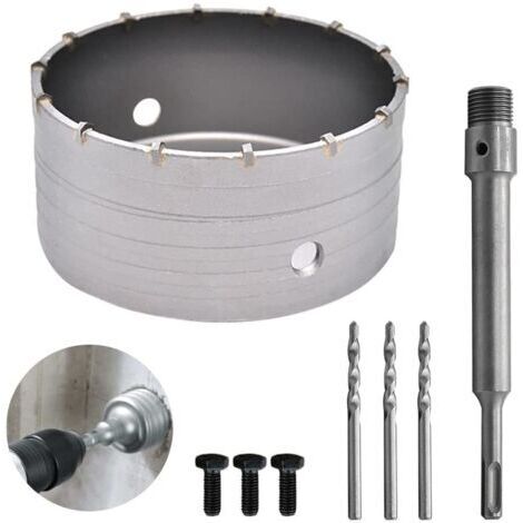 160mm Scie à Cloche Bi-Metal pour Carrelage Beton, Scies Cloches Carotteuse Trépan Beton, avec Adaptateur SDS Plus 220 mm et 3 Foret de Centrage 110 mm (160MM)
