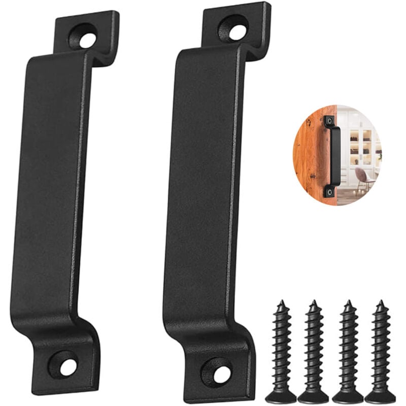 Csparkv - 178mm)le noir,Poignée de porte de grange Poignée de porte en acier noir massif Comprend une vis