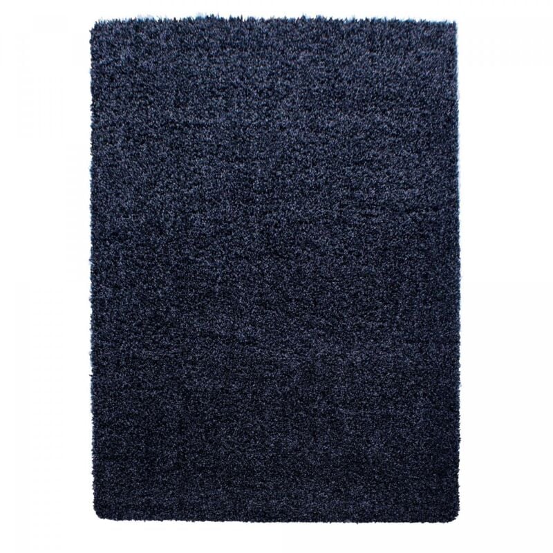 Jadorel - Tapis poils longs shaggy Ø160cm bleu marine tissé rond motif uni uni l